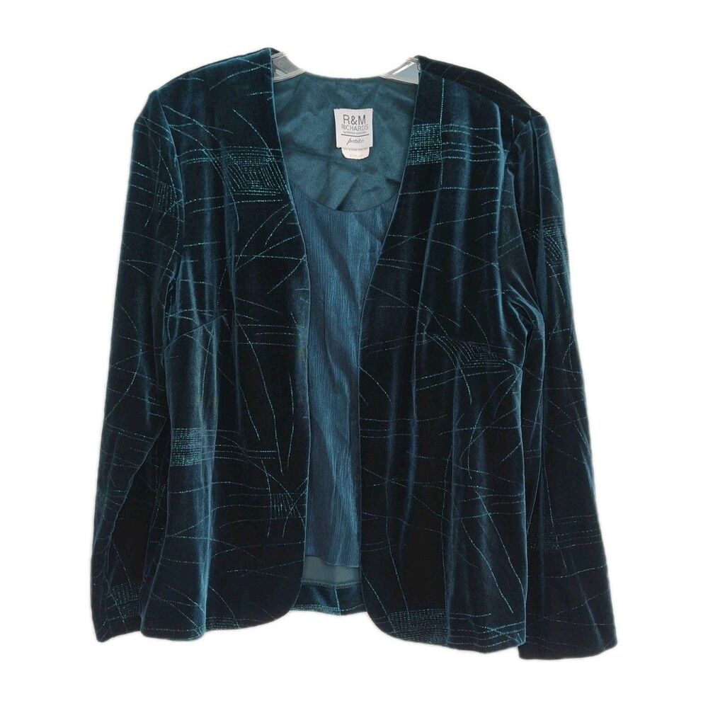 R & M Richards Petite Combined Jacket/Mock Tee Women's 10P Emerald Green Velvet